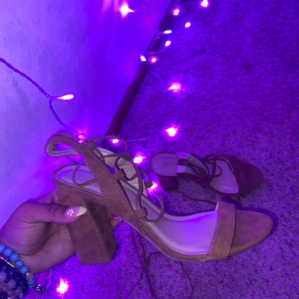 Brown Suede Wrap-around heels!